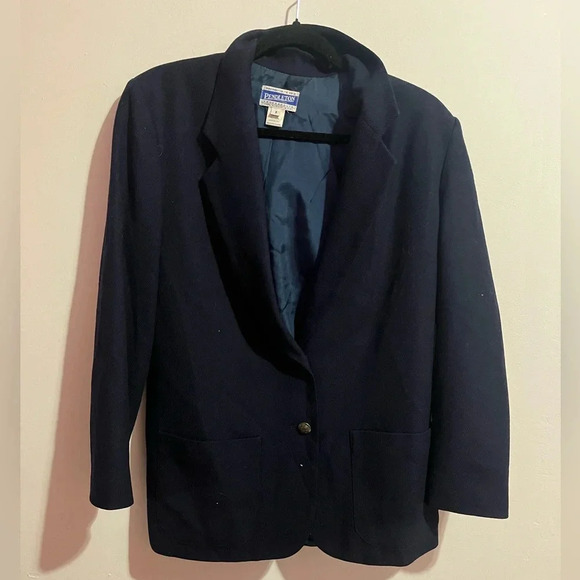 Vintage Pendleton 100% wool navy blue blazer size 8 - Picture 1 of 4
